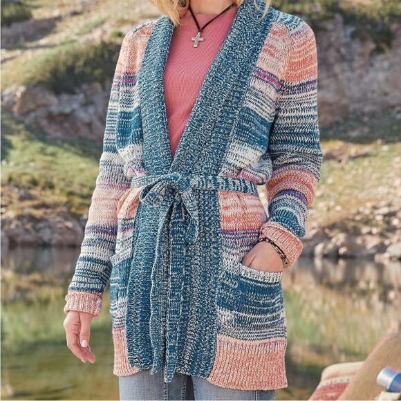 Sundance Hayden Silk Blend Open Front Long Knit Sweater Cardigan Large Petite - Picture 1 of 12